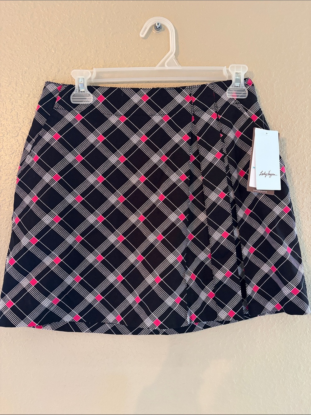 Lady Hagen Black Plaid Mini Skirt with Pink Accents